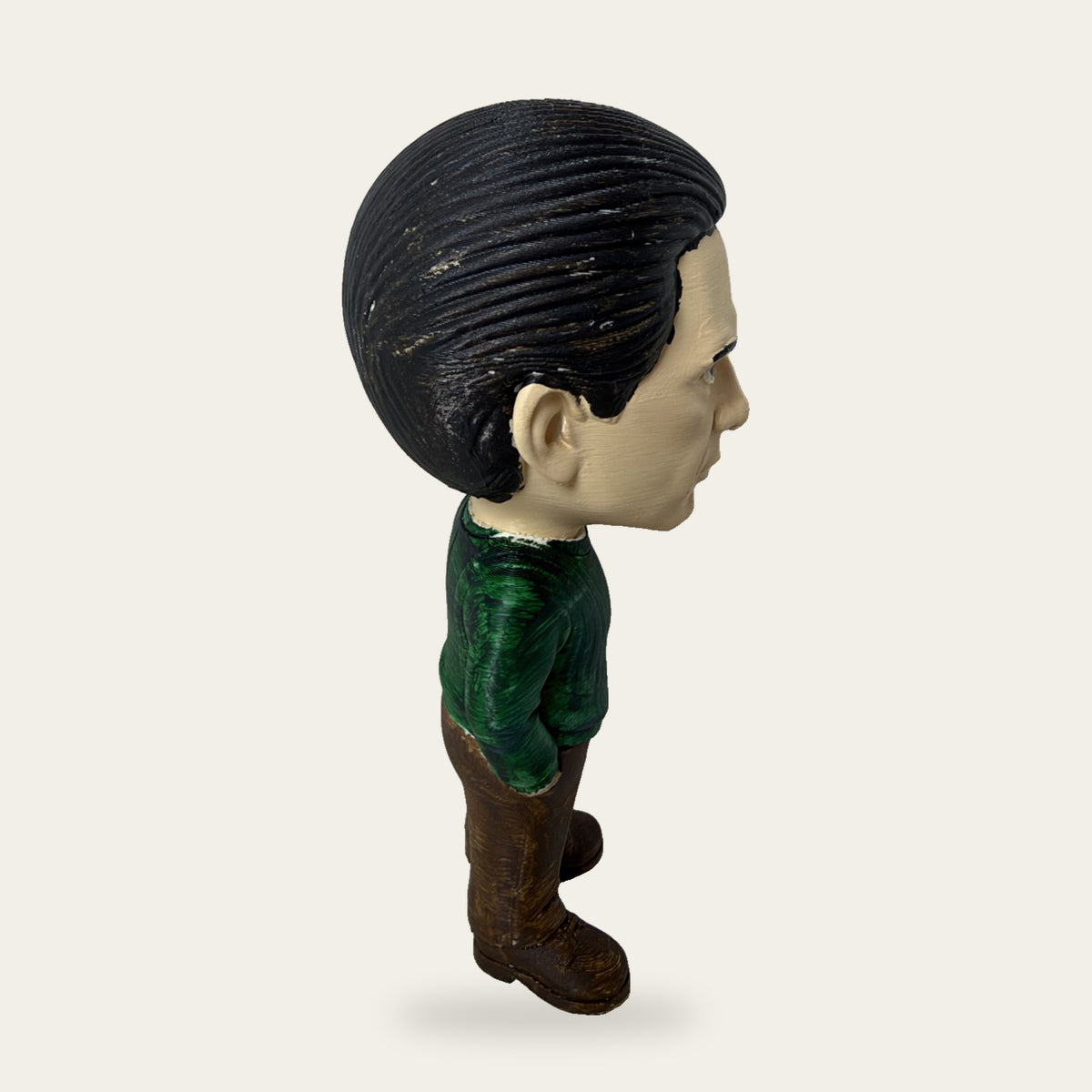 Green Shirt Wiseguy 3D printed hand-painted figurine, side view