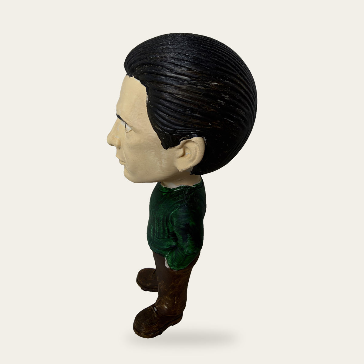 Green Shirt Wiseguy 3D printed hand-painted figurine, profile view