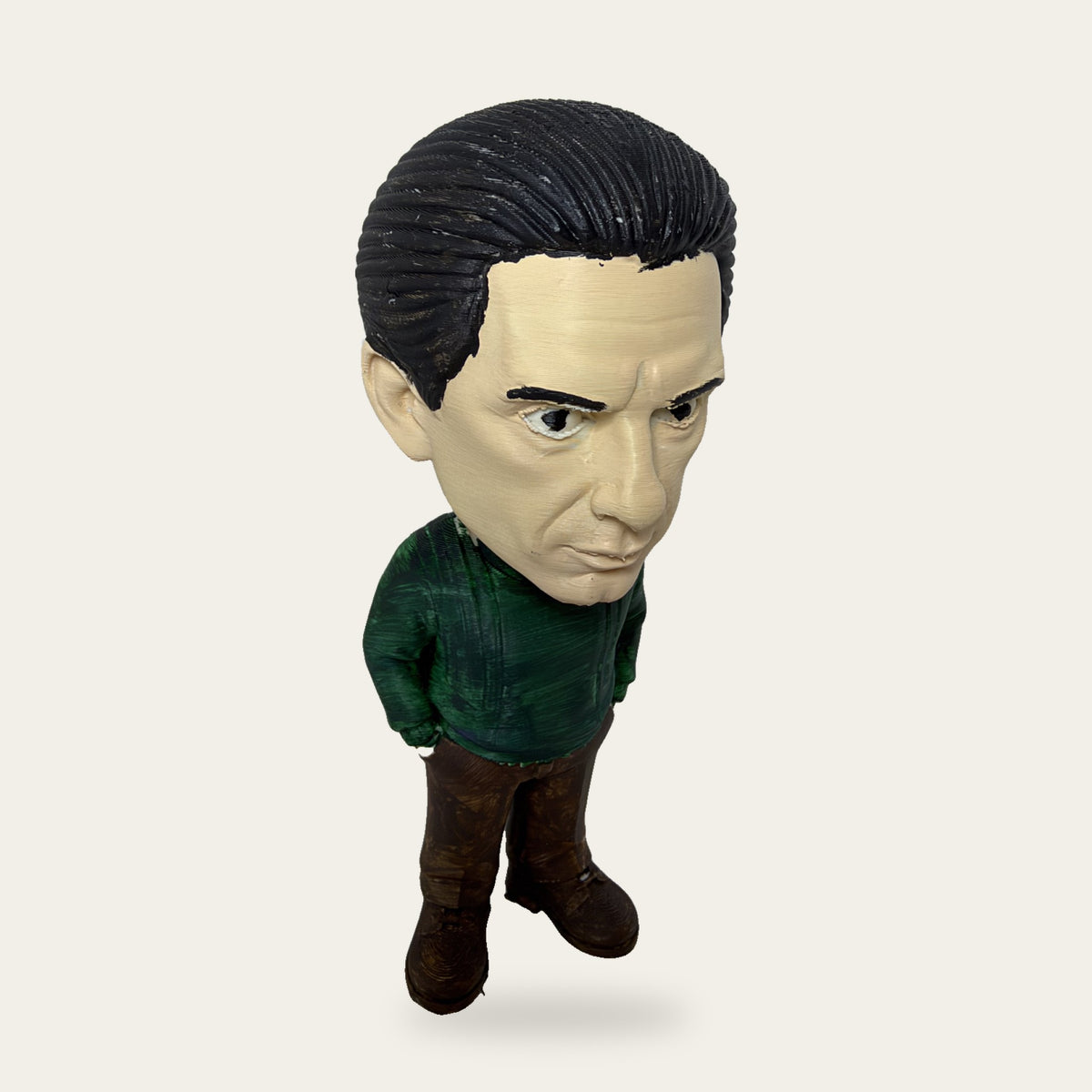 Green Shirt Wiseguy 3D printed hand-painted figurine, three-quarter view