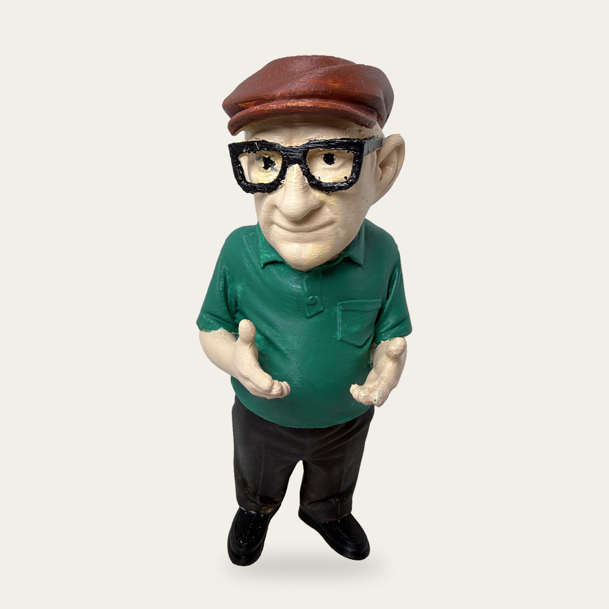 Flat Cap Old Timer 3D printed hand-painted figurine, front view