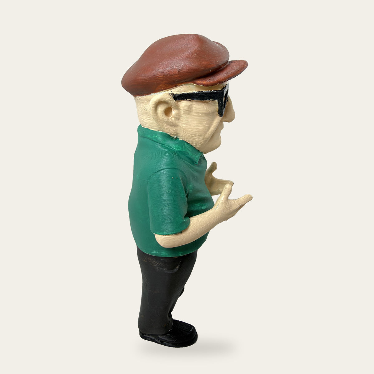 Flat Cap Old Timer 3D printed hand-painted figurine, profile view