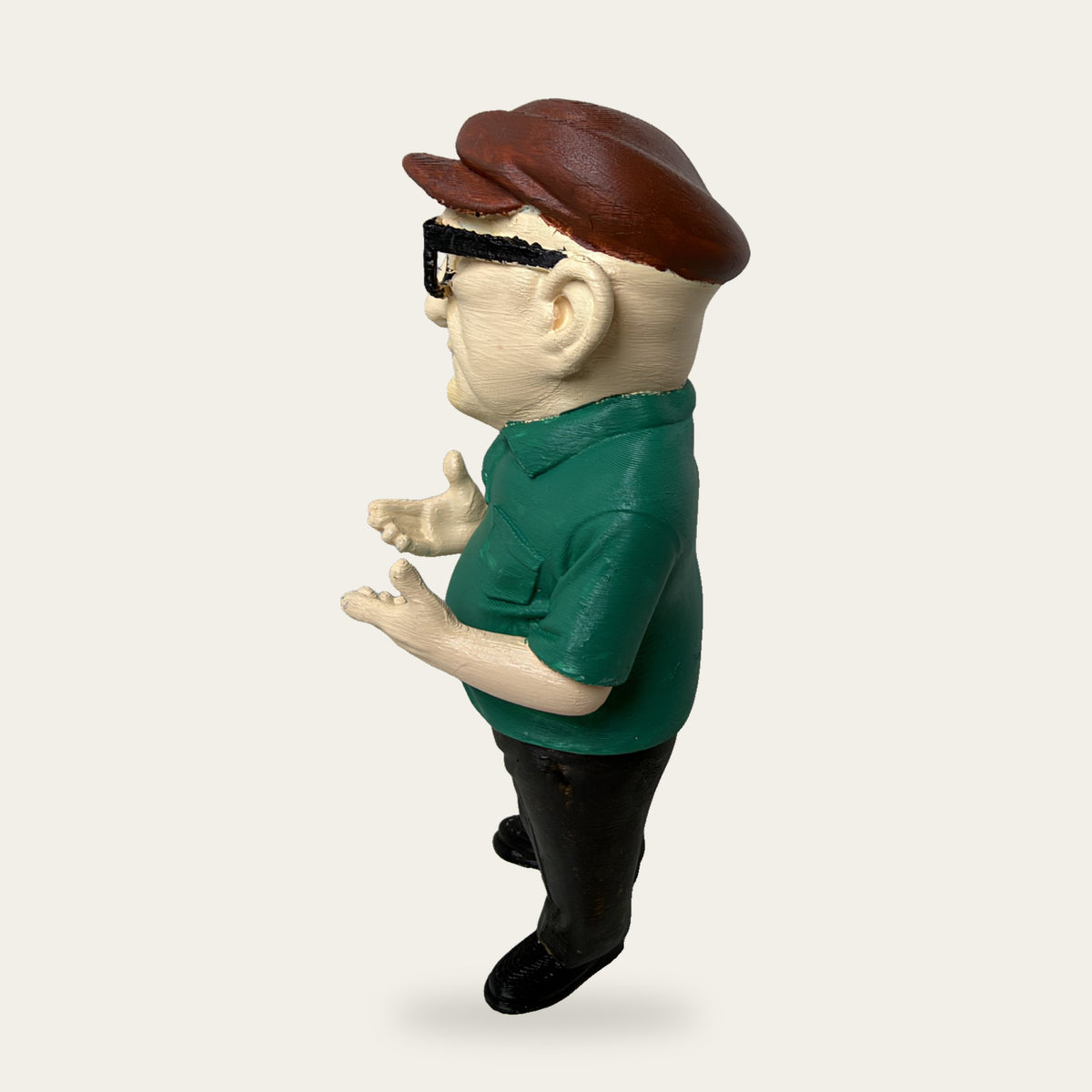 Flat Cap Old Timer 3D printed hand-painted figurine, side view