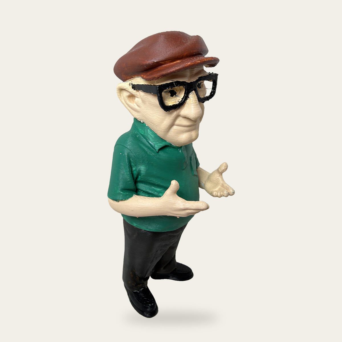 Flat Cap Old Timer 3D printed hand-painted figurine, three-quarter view