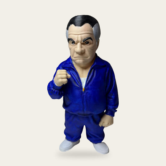 Paulie Walnuts 3D printed hand-painted figurine in a blue tracksuit, front view
